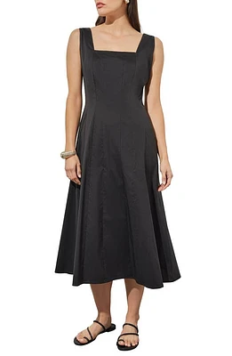 Ming Wang Cotton Blend Fit & Flare Midi Sundress Black at Nordstrom,