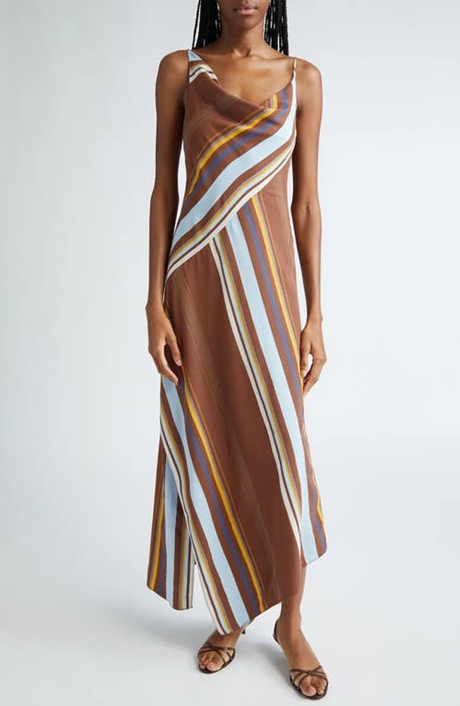 A. L.C. Lauren Stripe Asymmetric Dress Brown at Nordstrom,