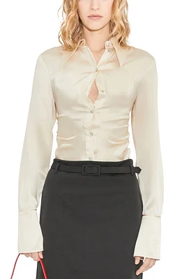 MANGO Ruched Silk Shirt in Ecru at Nordstrom, Size 6