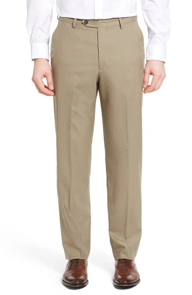 Berle Lightweight Plain Weave Flat Front Classic Fit Trousers Tan at Nordstrom, X Unhemmed