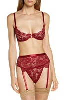 Coquette Underwire Bra, Garter Belt & Thong Set Ruby at Nordstrom,