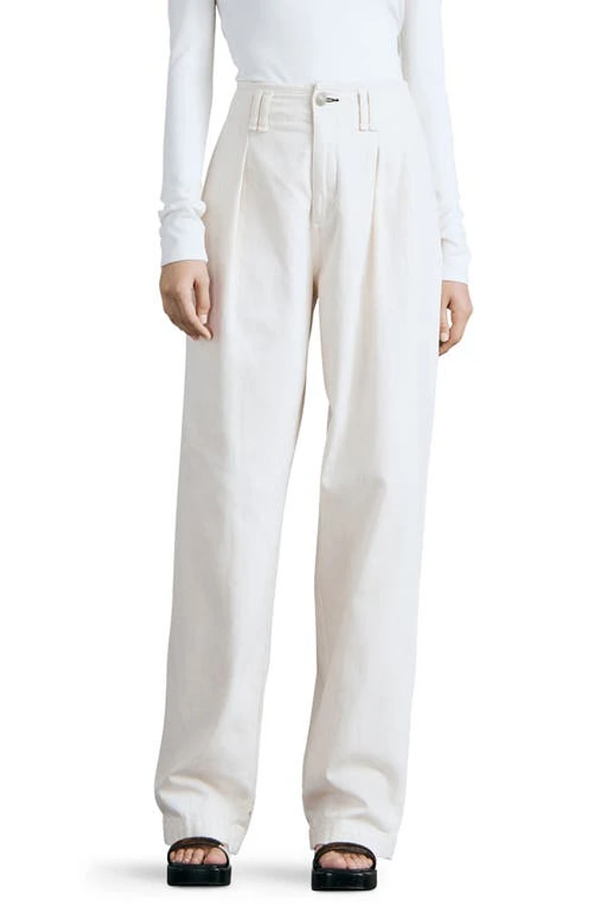 rag & bone Pleated High Waist Cotton Trousers in Ecru at Nordstrom, Size 24