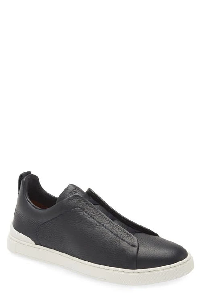 ZEGNA Triple Stitch Deerskin Leather Slip-On Sneaker Navy at Nordstrom,