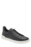 ZEGNA Triple Stitch Deerskin Leather Slip-On Sneaker Navy at Nordstrom,