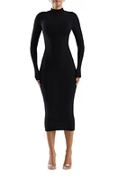 Naked Wardrobe The Mock Neck Long Sleeve Body-Con Midi Dress Black at Nordstrom,