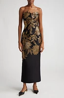 Lela Rose Metallic Floral Strapless Sheath Gown in Black at Nordstrom, Size 12