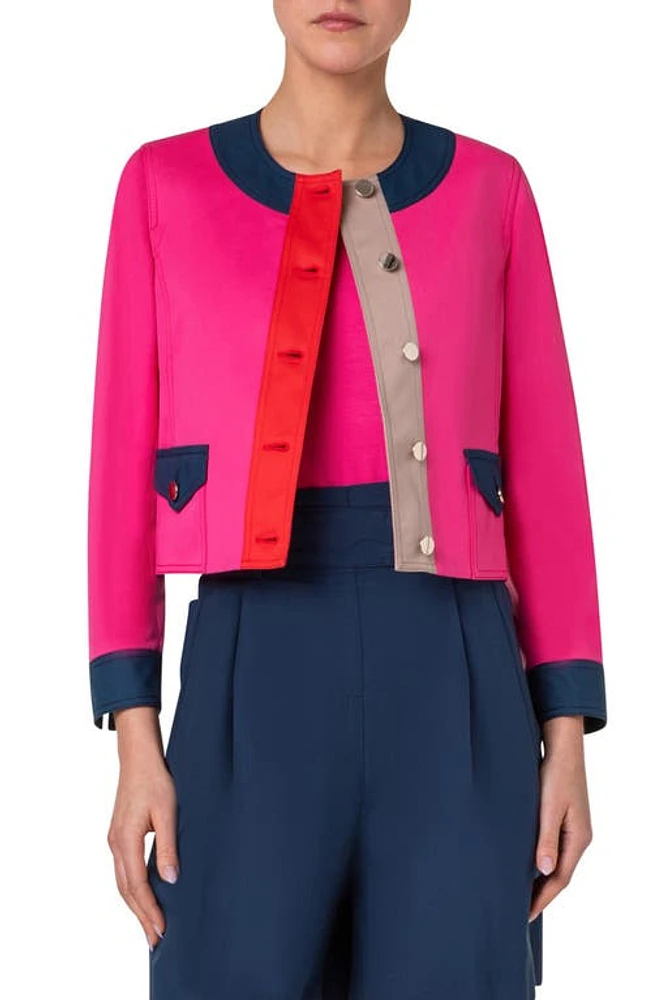 Akris punto Boxy Cotton Gabardine Jacket Pink-Ink-Beige-Red at Nordstrom,