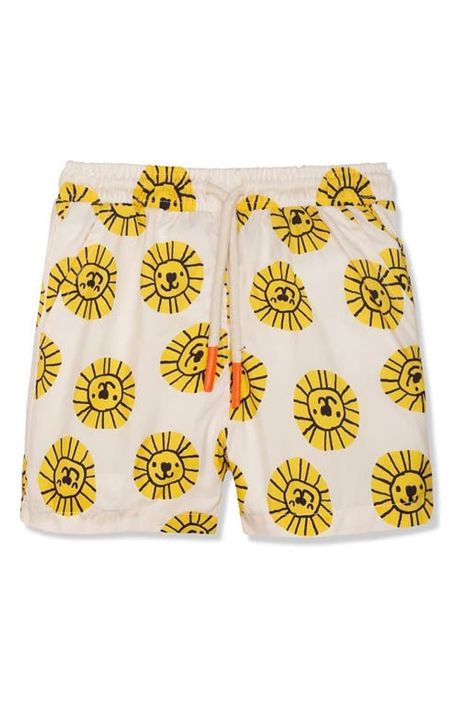 Mon Coeur Kids' Seaqual Lion Print Swim Trunks Natural/Cyber Yellow at Nordstrom,