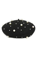 Tasha Imitation Pearl Beret in Black at Nordstrom