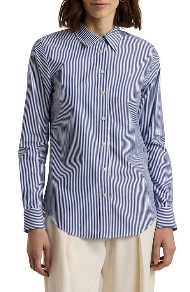 Lauren Ralph Stripe Easy Care Cotton Shirt Blue/White at Nordstrom,