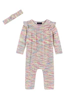 Andy & Evan Ruffle Space Dye Romper Headband Set Multi Pink at Nordstrom,