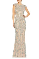 Mac Duggal Damask Sequin Open Back Gown Nude Multi at Nordstrom,