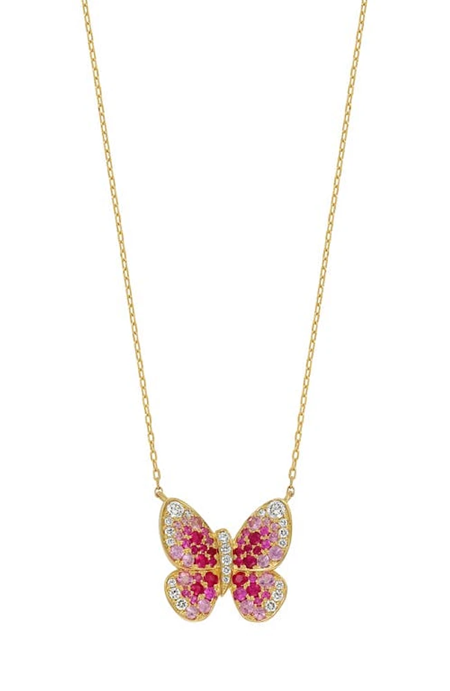 Bony Levy El Mar Sapphire, Ruby & Diamond Butterfly Pendant Necklace in Yellow Gold/Diamond at Nordstrom, Size 18