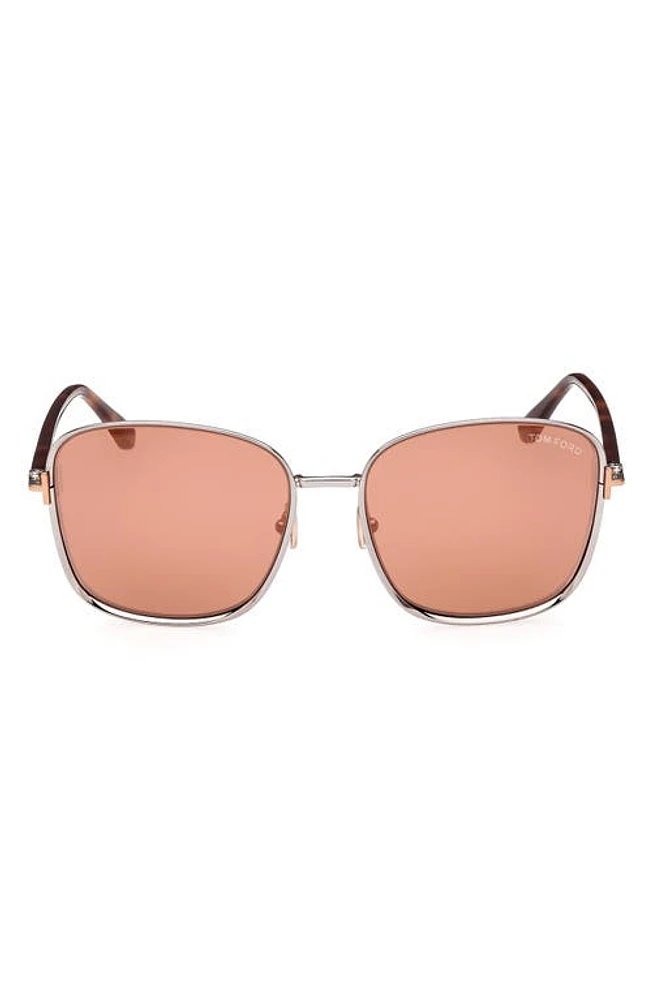 TOM FORD Fern 57mm Square Sunglasses in Shiny Light Ruthenium /Rose at Nordstrom