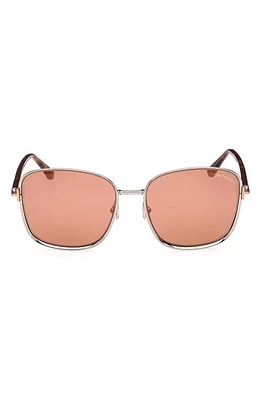 TOM FORD Fern 57mm Square Sunglasses in Shiny Light Ruthenium /Rose at Nordstrom