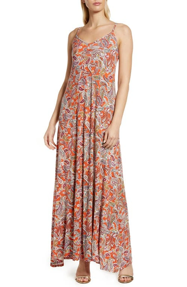 Loveappella Paisley Knit Maxi Dress Tangerine at Nordstrom,