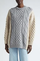 Bottega Veneta Colorblock Wool Blend Aran Sweater Beige-Grey Melange at Nordstrom,