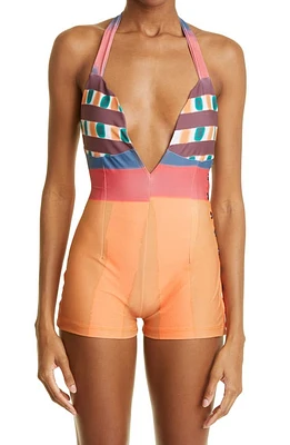 HOUSE OF AAMA Retro Halter Neck One-Piece Swimsuit Multi at Nordstrom,