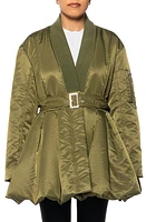 AZALEA WANG Rosalia Peplum Puffer Bomber Jacket in Green at Nordstrom, Size Medium