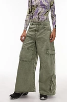 Topshop Washed Wide Leg Cargo Skater Jeans Khaki at Nordstrom, Us