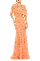 Mac Duggal Beaded Floral Appliqué Tulle Capelet Gown at Nordstrom,