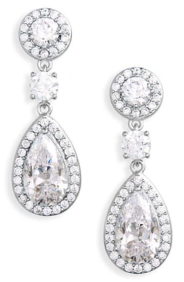 Nadri Cubic Zirconia Halo Drop Earrings in Rhodium at Nordstrom