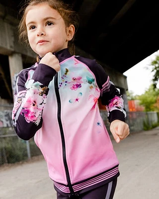 Deux Par Deux Little Girl's Athletic Jacket Gradient Pink Printed Big Flowers in Gradient Pink Big Flowers at Nordstrom