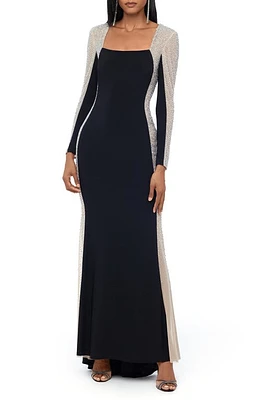 Xscape Evenings Keyhole Beaded Cap Sleeve Gown Black Nude Silver at Nordstrom