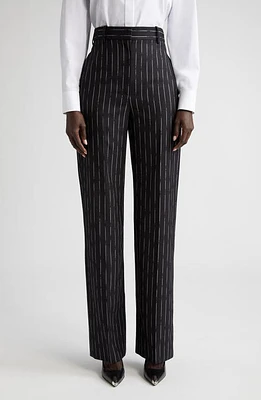 Alexander McQueen High Waist Wide Leg Wool Pants Black/Ivory at Nordstrom, Us