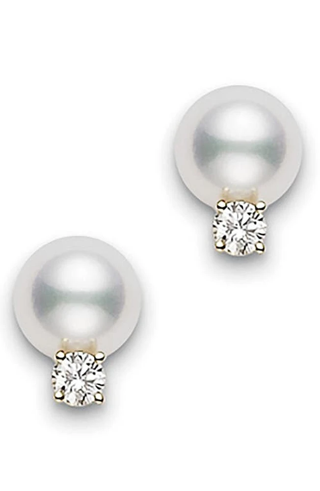 Mikimoto Akoya Pearl & Diamond Stud Earrings in Yellow Gold at Nordstrom