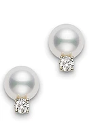 Mikimoto Akoya Pearl & Diamond Stud Earrings in Yellow Gold at Nordstrom