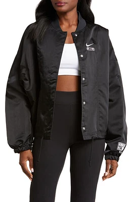 Nike Air Woven Oversize Bomber Jacket Black/White at Nordstrom,