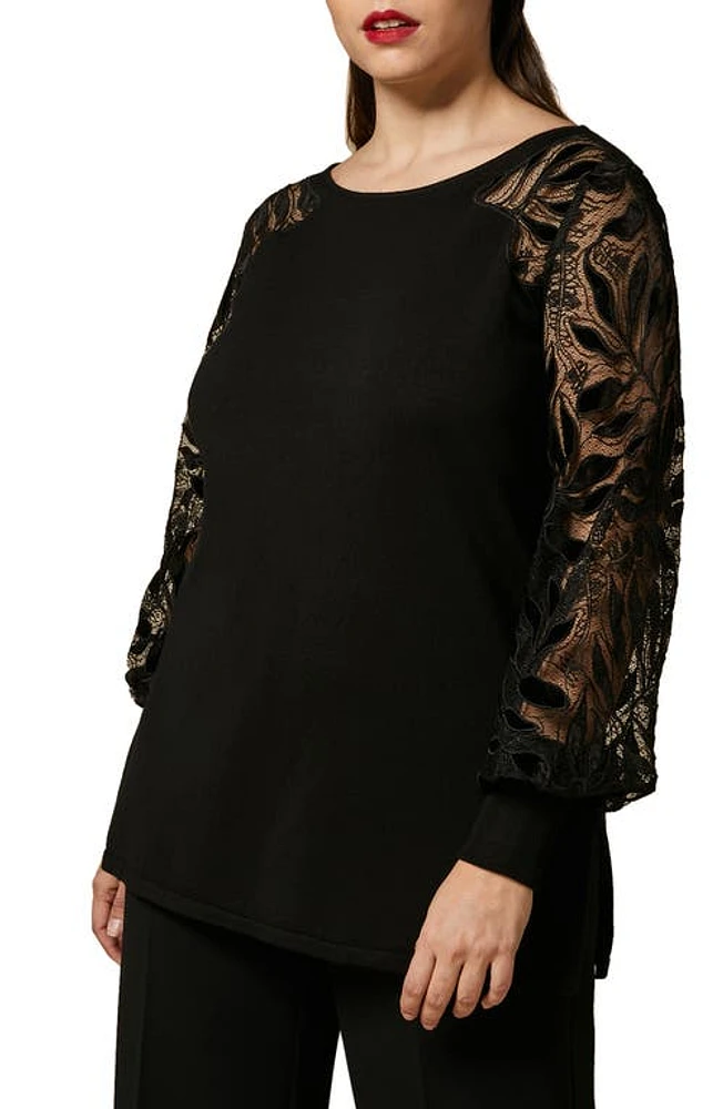 Marina Rinaldi Lace Sleeve Tunic Sweater in Black at Nordstrom, Size Large