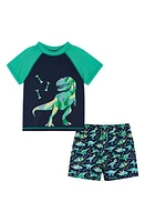 Andy & Evan Kids' Short Sleeve Two-Piece Rashguard Swimsuit Navy at Nordstrom,