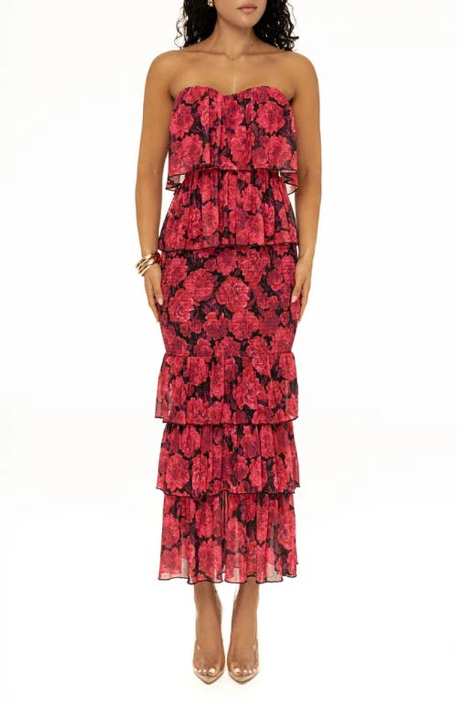 JLUXLABEL Casablanca Floral Tiered Ruffle Dress Pink at Nordstrom,