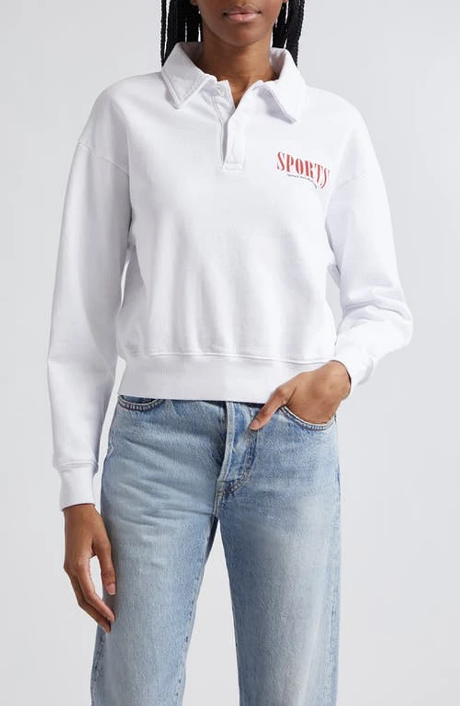 Sporty & Rich Sports Long Sleeve Crop Polo White at Nordstrom,