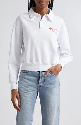 Sporty & Rich Sports Long Sleeve Crop Polo White at Nordstrom,