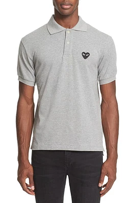 Comme des Garçons PLAY Piqué Polo with Heart Appliqué in Grey at Nordstrom, Size Small