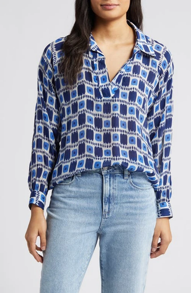 APNY Print Collar Top Ikat Blue Multi at Nordstrom,