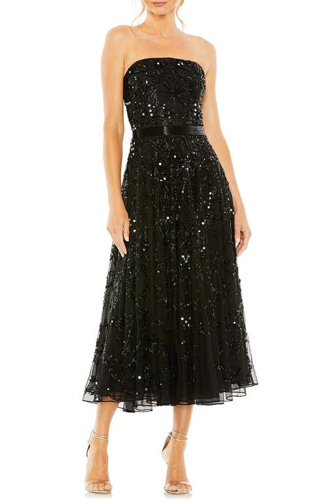 Mac Duggal Sequin Beaded Strapless Fit & Flare Cocktail Dress Black at Nordstrom,