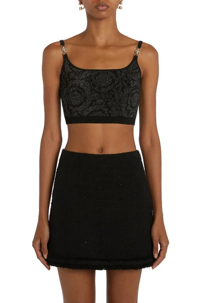 Versace Barocco Metallic Jacquard Crop Sweater Tank in Black at Nordstrom, Size 14 Us