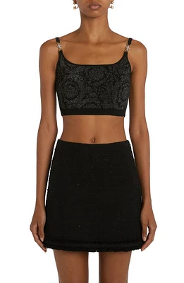 Versace Barocco Metallic Jacquard Crop Sweater Tank in Black at Nordstrom, Size 14 Us