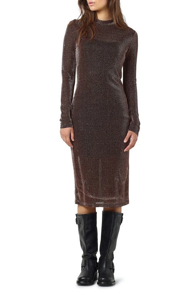 Noisy may Anna Metallic Check Long Sleeve Midi Dress Black Detail Cobber at Nordstrom,