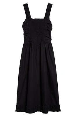 Ganni Smock Bodice Organic Cotton Poplin Sundress Black at Nordstrom, Us