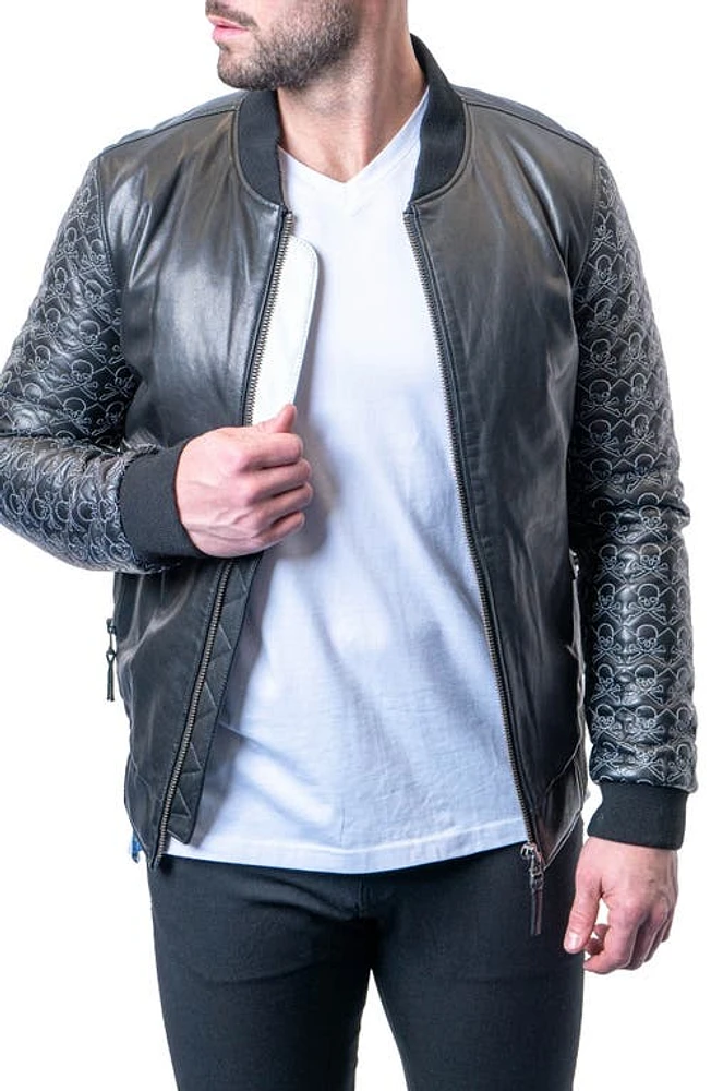 Maceoo Skull Sleeve Leather Jacket Black at Nordstrom,