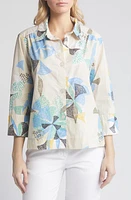 Masai Copenhagen Idaki Abstract Floral Print Cotton Button-Up Shirt in Marina at Nordstrom, Size X-Large