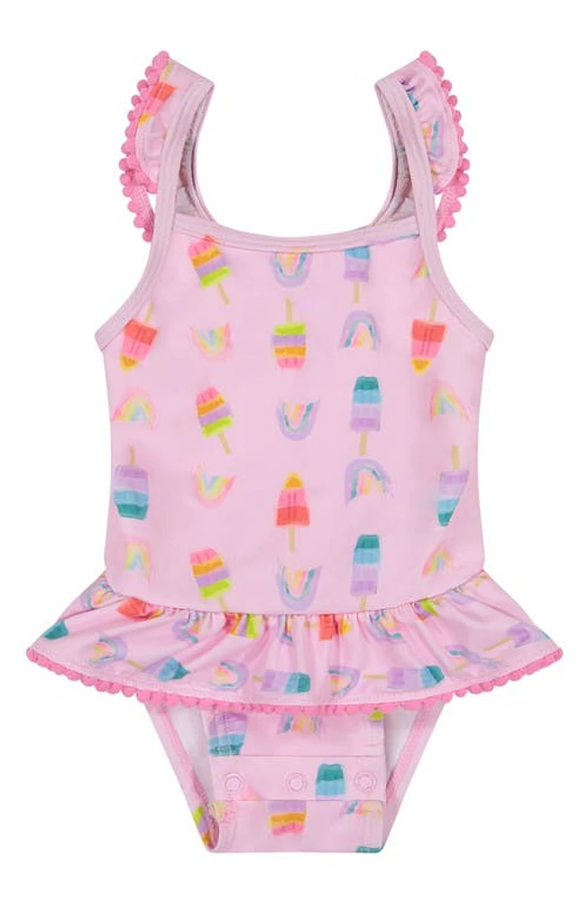 Andy & Evan Ruffle One-Piece Swimsuit & Hat Set in Pink Popsicle at Nordstrom, Size 18-24M