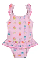 Andy & Evan Ruffle One-Piece Swimsuit & Hat Set in Pink Popsicle at Nordstrom, Size 18-24M