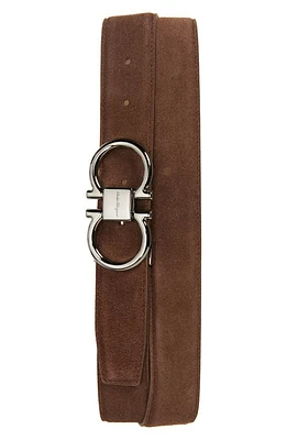 FERRAGAMO Double Gancio Suede Belt Cocoa Brown Naturale Beige at Nordstrom, Eu