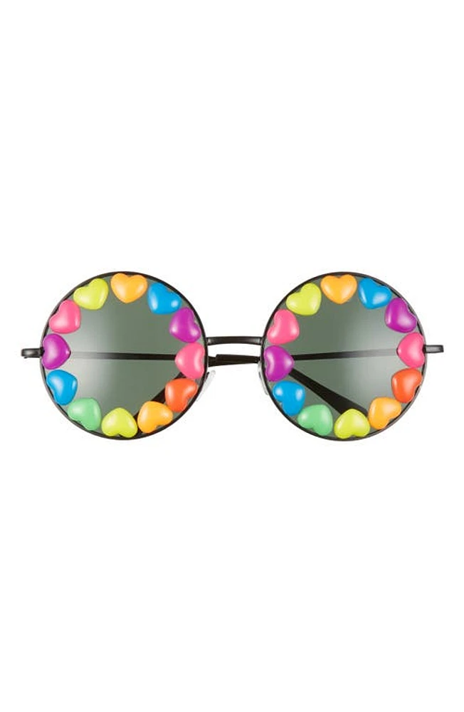 Rad + Refined Rainbow Heart Round Sunglasses in Black/Black Lens at Nordstrom